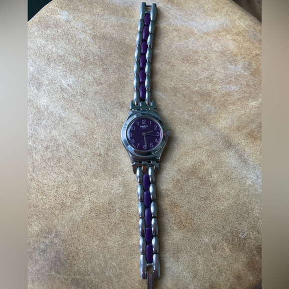 Swatch Irony Watch Purple Silver Dial Women’s Metallic Band - Picture 2 of 3